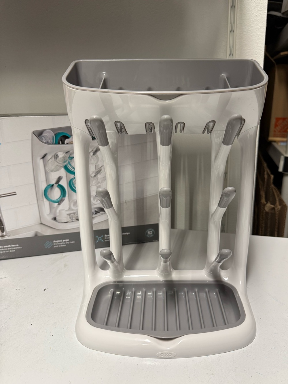 OXO Tot Space Saving Drying Rack White and Gray Baby Bottle Stand